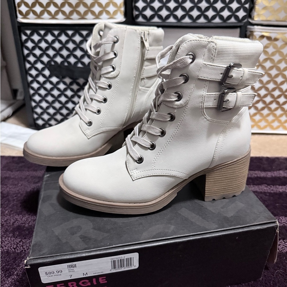Fergie Women's Cream Lace Up Boots